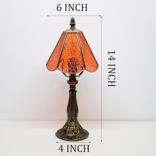 Small Tiffany Style Table Lamp Orange Bark Stained Glass Lamp 14 Inch (Orange Bark Pattern)