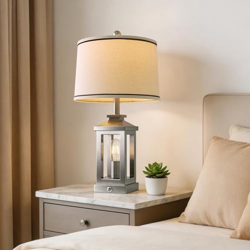 Modern Table Lamps Set of 2 for Living Room 23.75" Bedroom Nightstand Lamps (Silver)