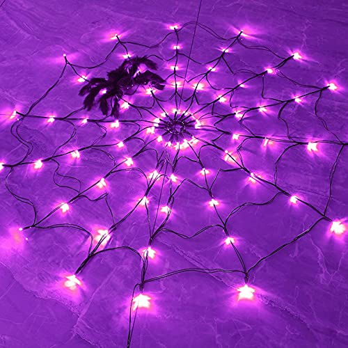 Halloween 80 LED Purple Spider Web Lights with Spider