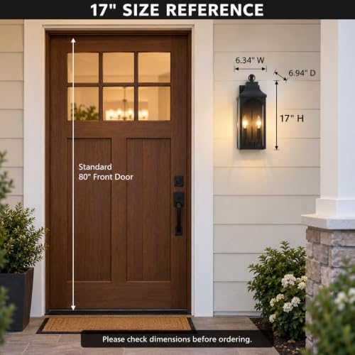 17-Inch 2-Light Outdoor Porch Wall Lantern, Black Exterior Light (17 inch)