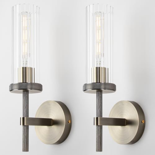15" Knurled Bronze Hardwired Wall Sconces Set of 2 (Vertical Striped / 15″-Bronze)