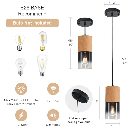 2 Pack Modern Pendant Lights for Kitchen Island (Wood Grain & Black—Cord / 2 Pack)