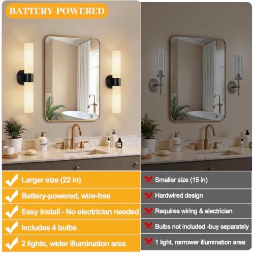 Rechargeable Wall Sconces Set of Two (Matte Black & Milky White Glass / Battery-22 Inch-2PC)