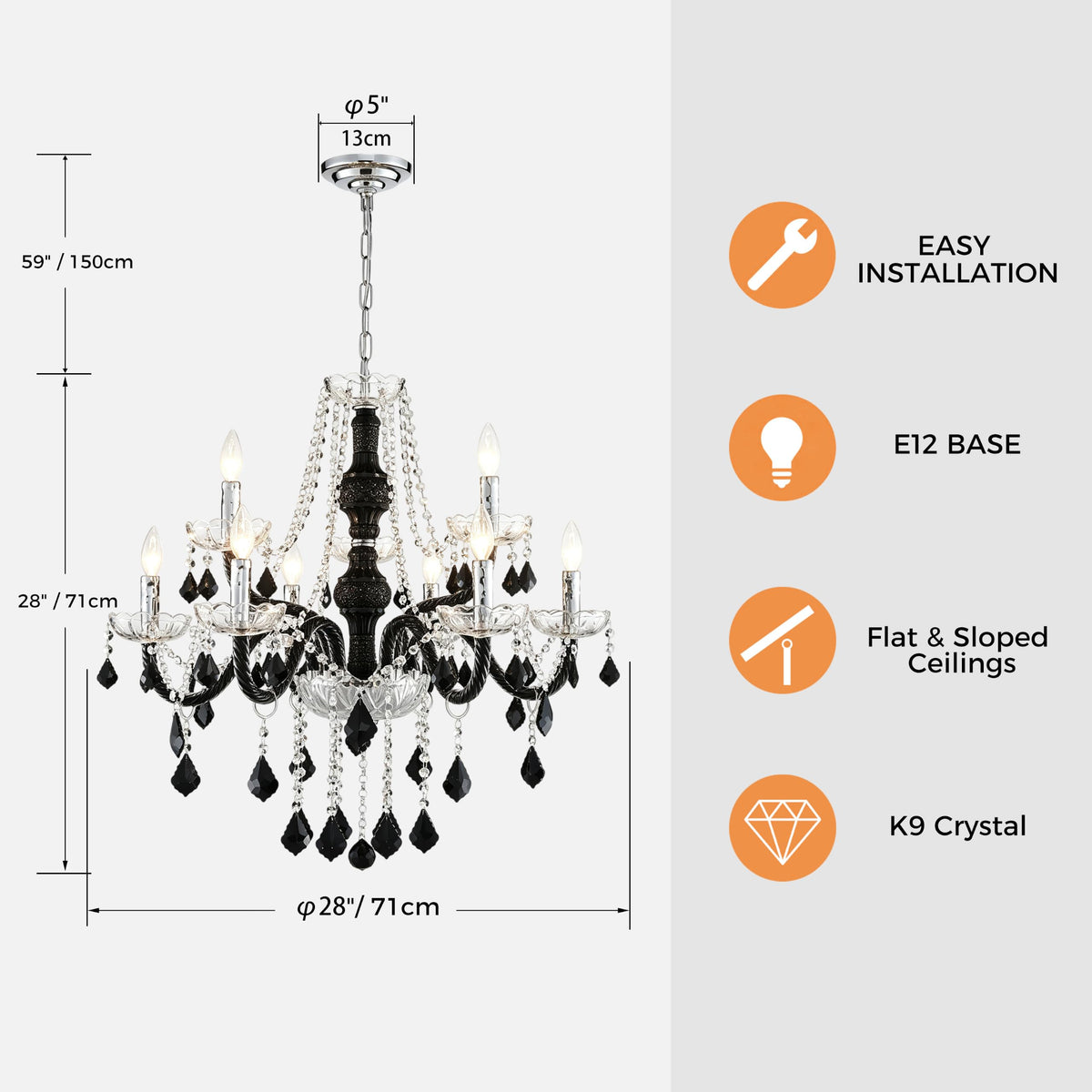 Saint Mossi Black and Clear Crystal Chandelier (Black and Clear Crystal / W28" 2 Tier)