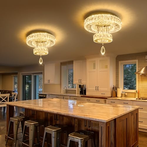 Modern Chandelier Bedroom Light Indoor LED Dimmable Lights Ceiling Chandeliers for Dining Room Kitchen Entryway Gold 20W LEDs Fixtures 1600 Lumens (Gold / W12")