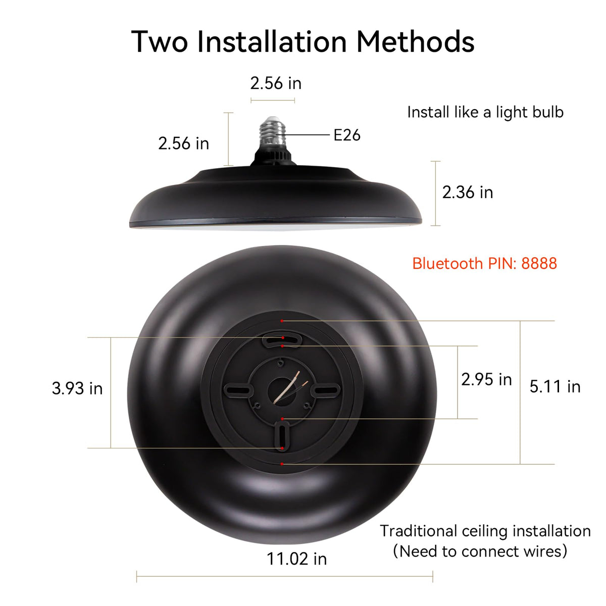 Black Waterproof LED Flush Mount Ceiling Light Fixture (Black-Dimming Function+Bluetooth / 11-inch)