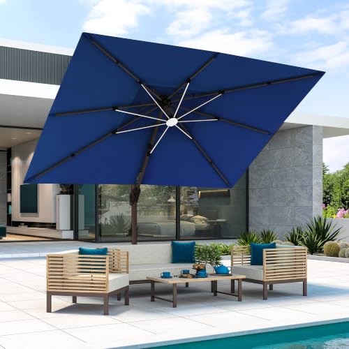 9x12 FT Cantilever Offset Patio Umbrella with Lights (Navy)