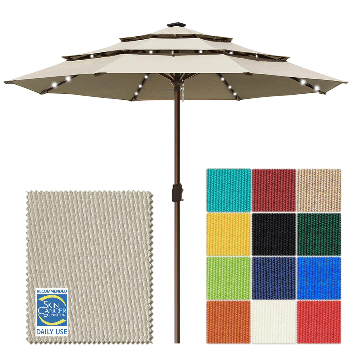 USA 10-Year-Non-Fading Solar Market Umbrella with 80 LED Lights Patio Umbrellas Outdoor Table Umbrella with Ventilation, Antique Beige, 10FT(Triple Vents No Tilt) (Antique Beige / 10FT(Triple Vents No Tilt))