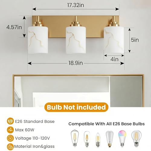3 Light Bathroom Light Fixture (Gold（Extended Base） / 3-Light)