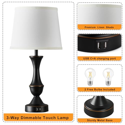 Touch Table Lamps Set of 2 (Black, White / 22in)