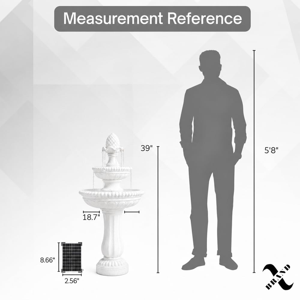 39" 2 Tier Outdoor Freestanding Solar Water Fountain (White / 39" Height)