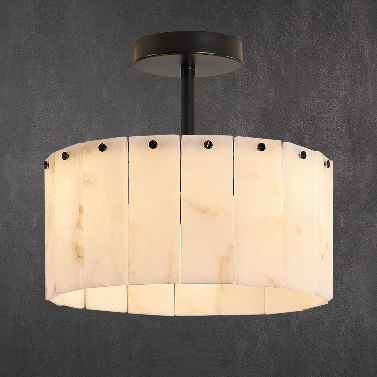 Round Alabaster Ceiling Light (12" Black)