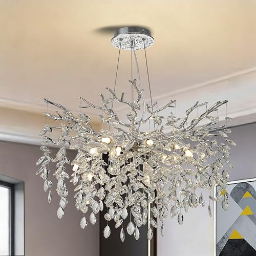 Modern Crystal Tree Branches Chandelier (Silver / Round 30")