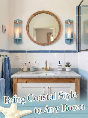 Handmade Wooden Candle Sconces Set of 2 Farmhouse Wall Decor (Blue / 5.3"L x 4.7"W x 16"H)