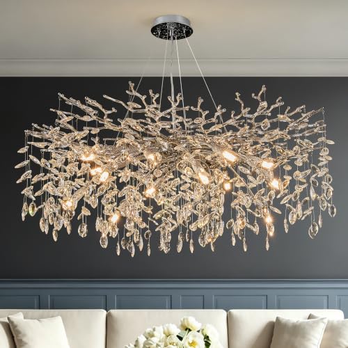 40" Modern Tree Branch Crystal Chandelier (40" Round / Silver)