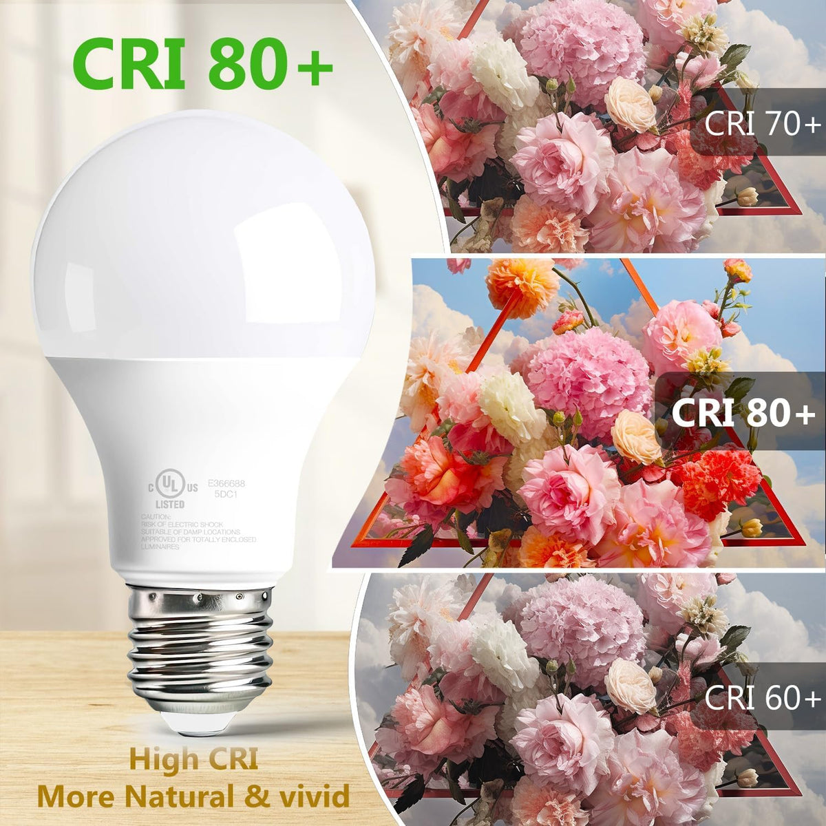 6 Pack LED Light Bulbs A19 E26 60 Watt Equivalent Warm White 3000K Standard Lightbulb (Warm White 3000k / 6 Counts)