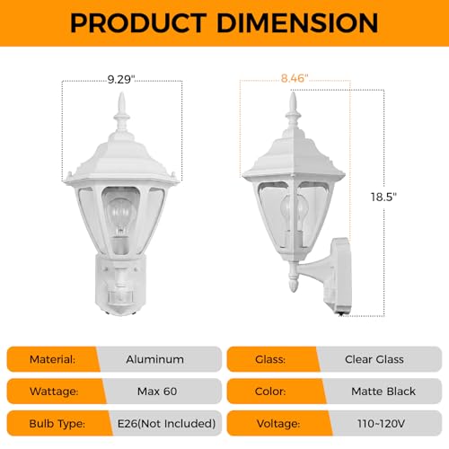 18.5"Large Outdoor Motion Sensor Porch Light Dusk to Dawn Wall Light White (White / Large - 1 Pack)