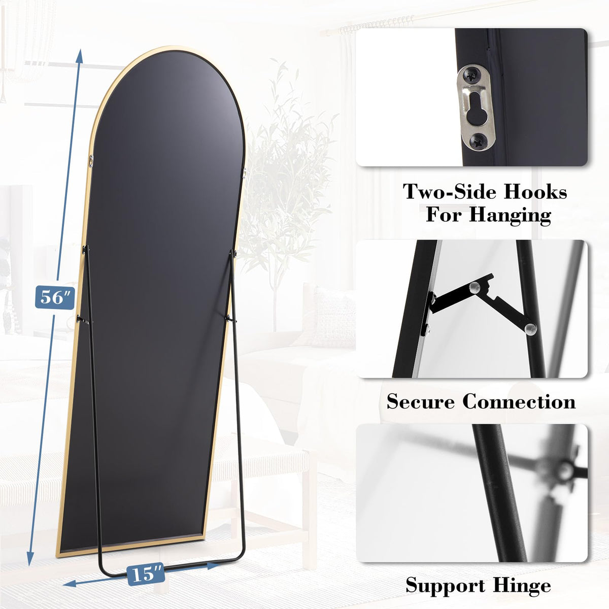 15"x56" Arched Full Length Floor Mirror (Gold-arched / 56"L x 15"W)