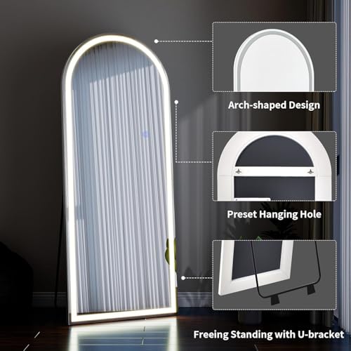 64"x21" LED Arched Mirror Full Length with Dimmable Lights (White / 64"L x 21"W)