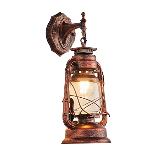 Rustic Wall Sconce Lighting Lantern Mounted Light with Glass Lampshade for Hallway Farmhouse Loft W7 x H15 (W7" x H15" x D9.8")