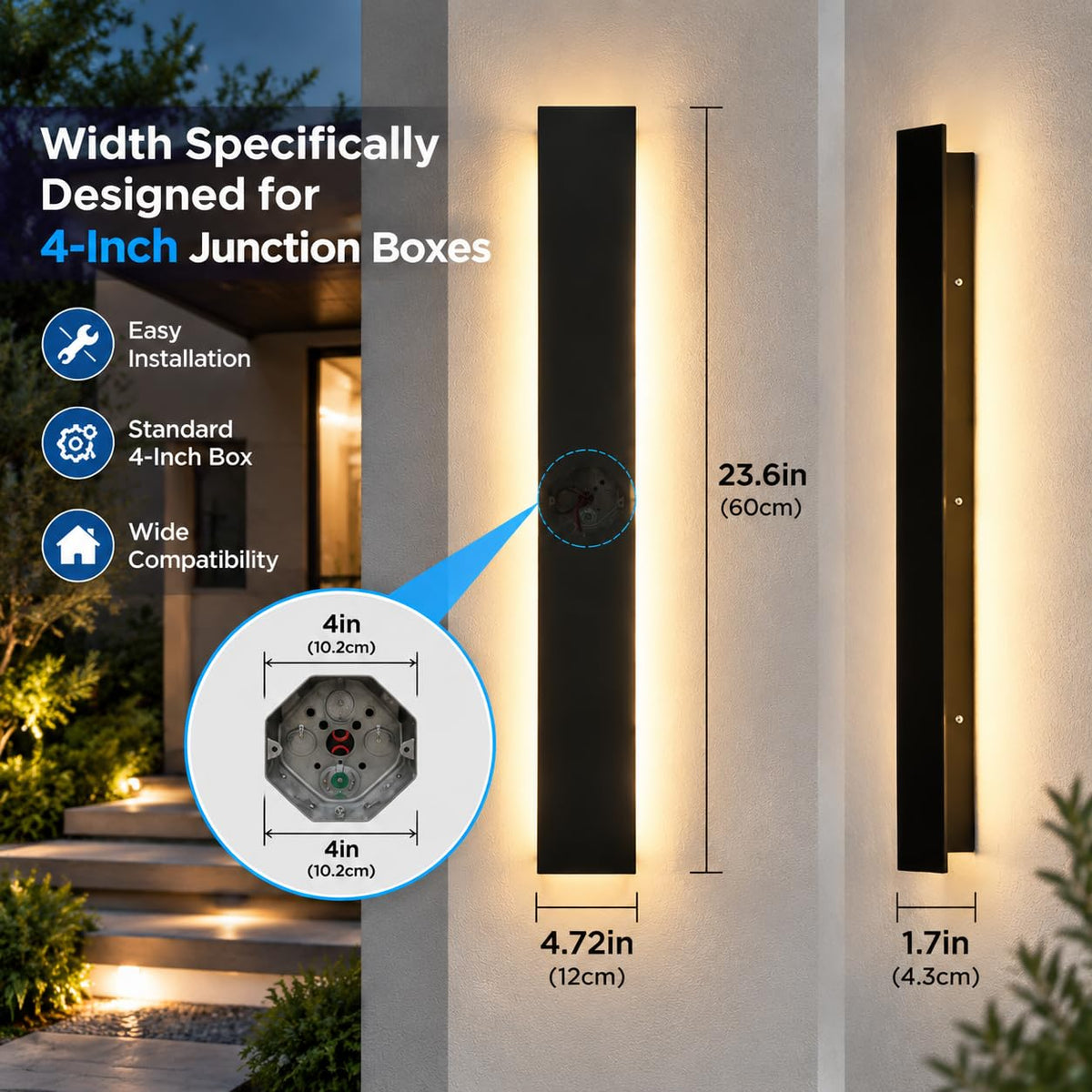 Modern Outdoor Wall Lights (3000K Warm Light / 2pack-59Inch*4.72inch)