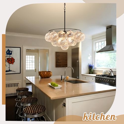 Bubble Glass Globe Chandelier (Black and Clear Shade / 24inch)