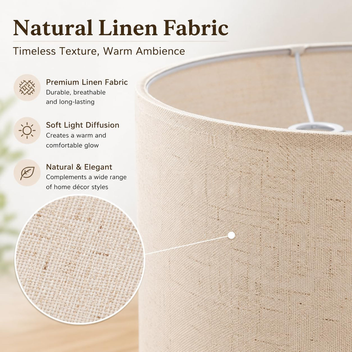 Linen Drum Lamp Shade set of 2 Beige (Beige 2 Pack / 16" x 16" x 9.8")
