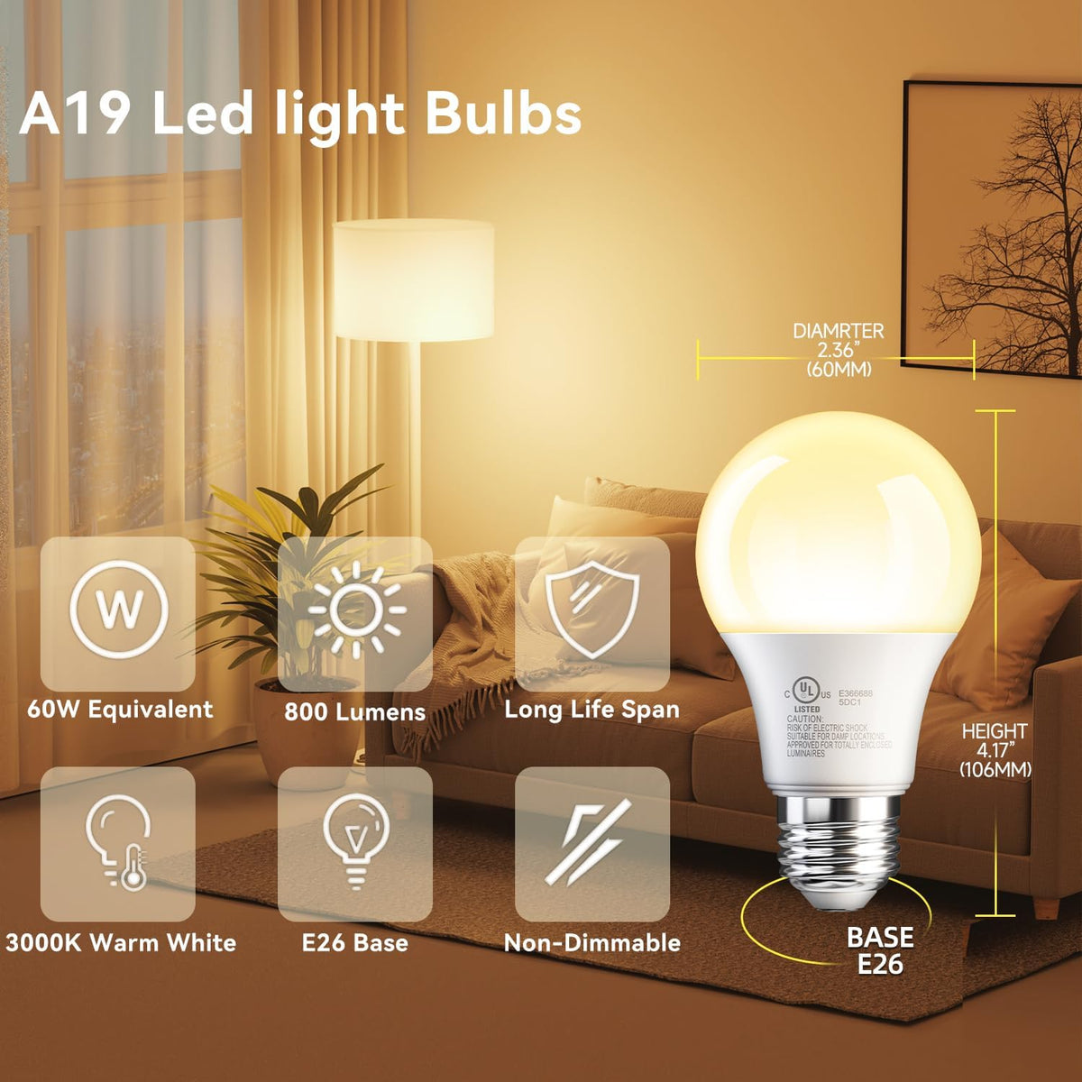 12 Pack A19 LED Light Bulbs (3000k Warm White / 12 Pack)