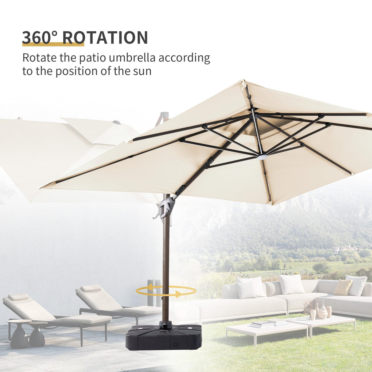 10x13 FT Cantilever Offset Patio Umbrella with Lights & Base (Beige)