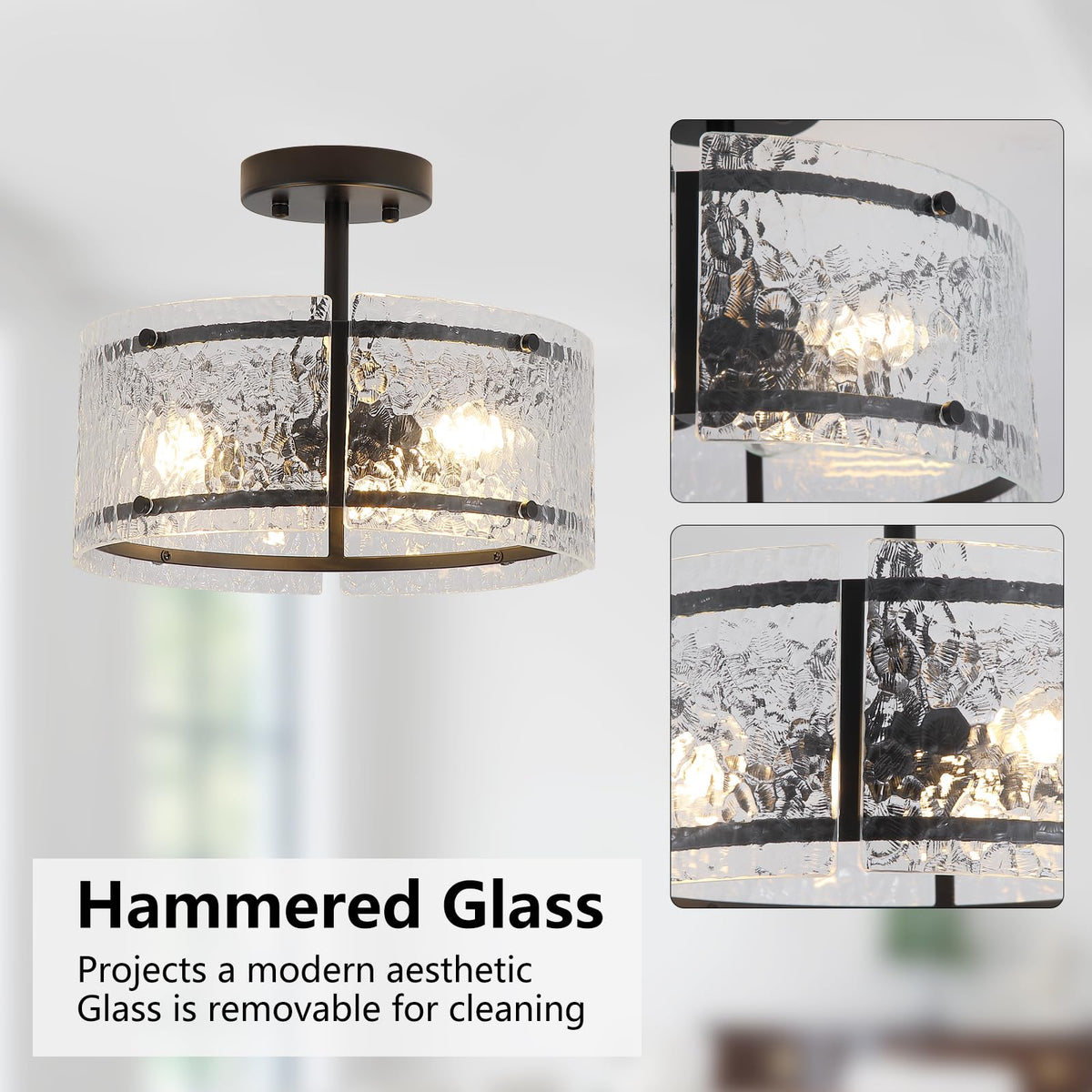 Black Semi Flush Mount Ceiling Light (Black)