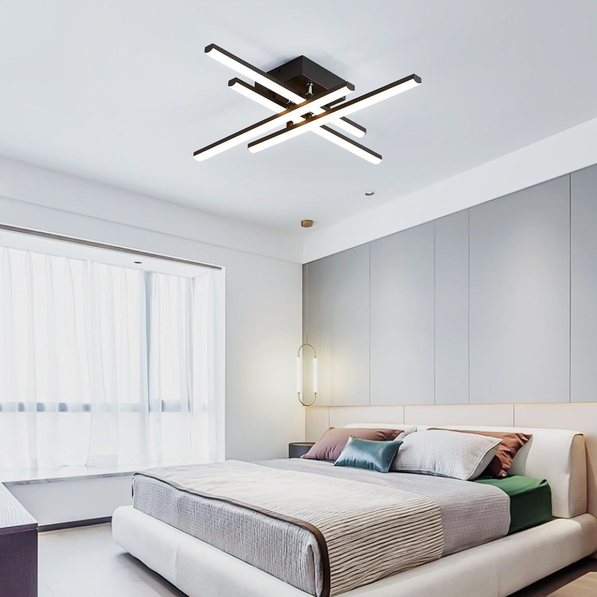 Modern LED Ceiling Light with Remote (4-Square-Black)