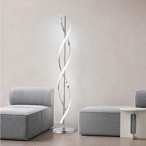 40W LED Modern Floor Lamp Remote Control Dimmable Spiral Floor Lamp Indoor Tall Lamp Floor Lamps for Living Rooms Family Rooms Bedrooms Offices Lighting (Silver A)