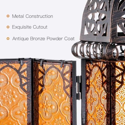 Set of 2 Moroccan Lanterns Decorative Indoor & Outdoor (Medium / Amber - 11''h)