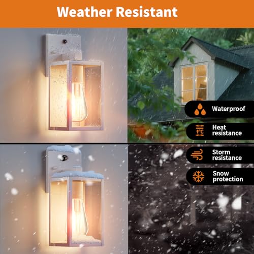 2 Pack White Dusk to Dawn Front Porch Lighting Fixtures Wall Mount (White / Small-10.24'')