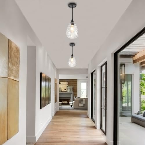 2 Pack Black Pendant Lights Kitchen Island Hammered Glass Light Fixtures (2 Pack Black)