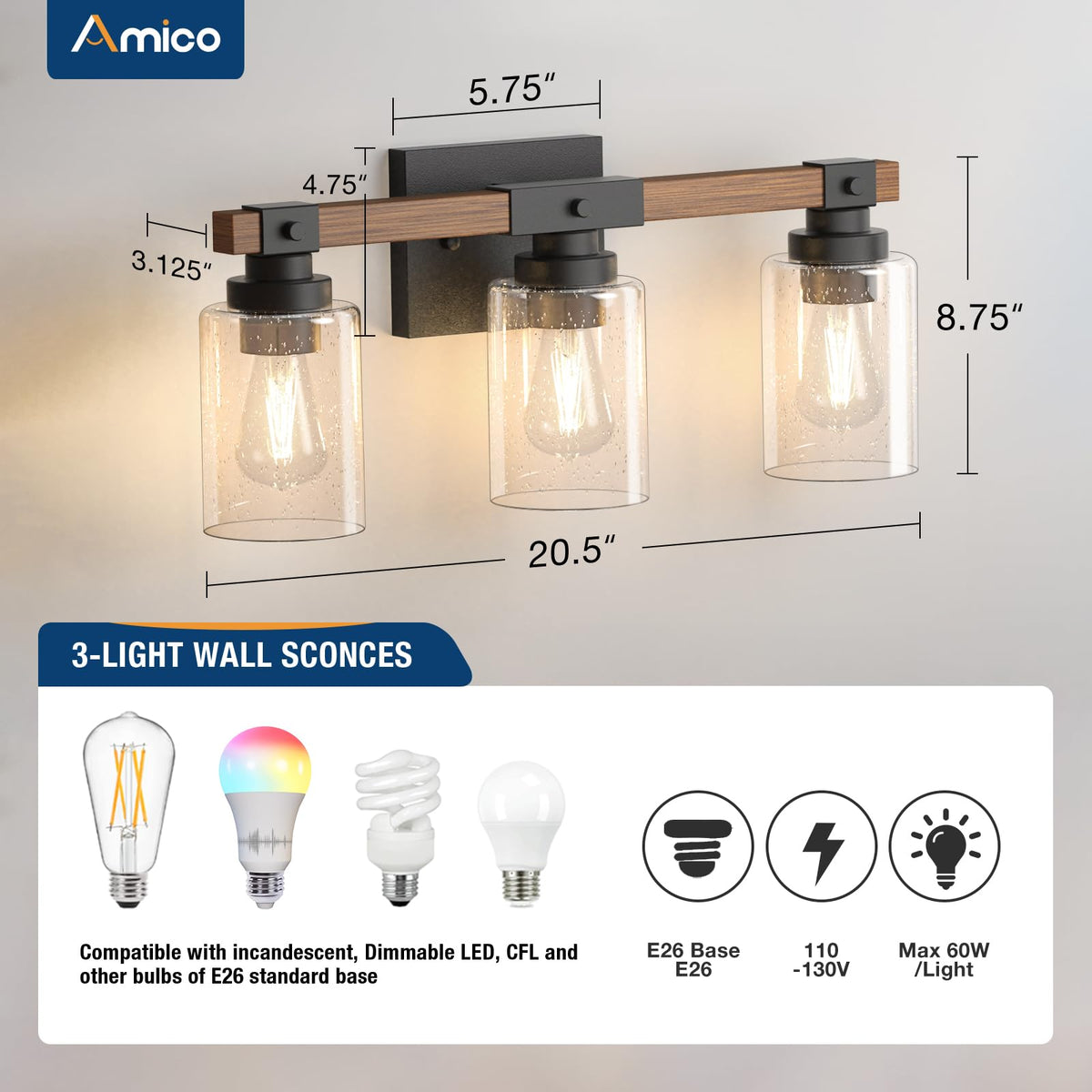 3 Light Farmhouse Bathroom Vanity Light (3-Light)