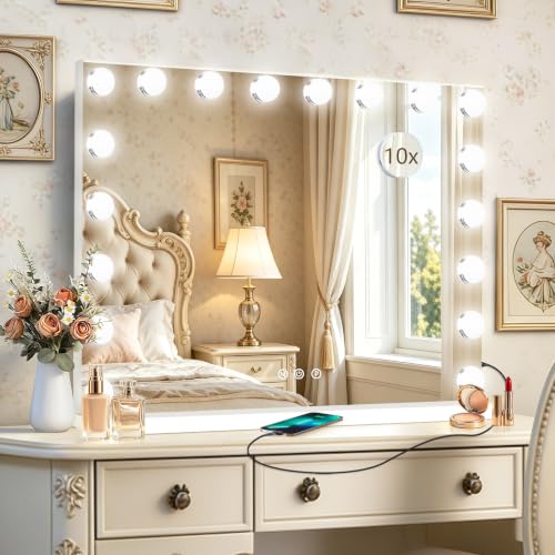 Hollywood Vanity Mirror with Lights (White / 32"L x 24"W)