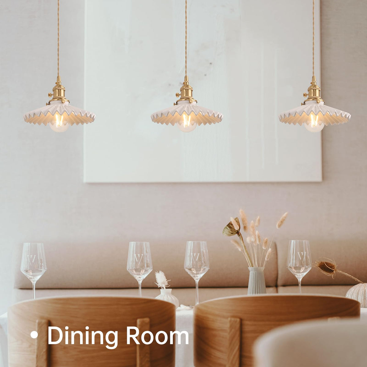 Pendant Light with White Pleated Ceramic Lmapshade (Pleated White)
