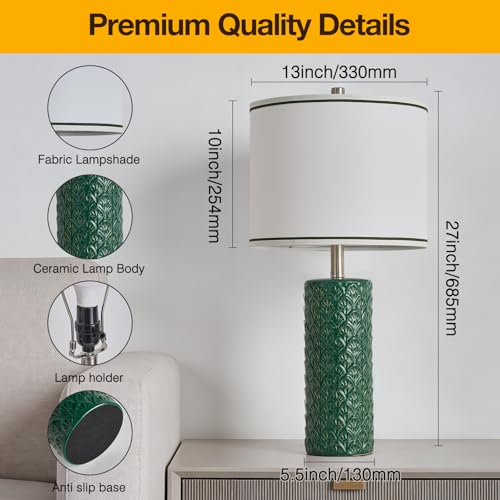 27" Farmhouse Table Lamp Set of 2 for Living Room Bedroom (Green / 27")