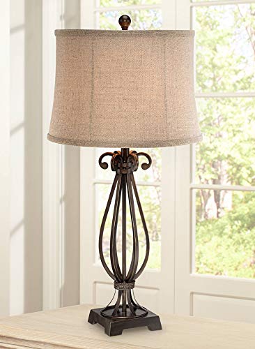 32" Large Table Lamp Taos Scroll Metal Iron Bronze Brown