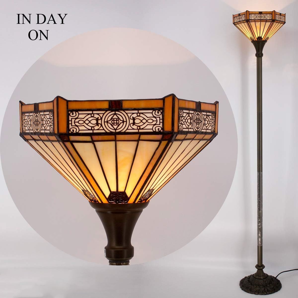 Tiffany Floor Lamp Yellow Hexagon Stained Glass Mission Light