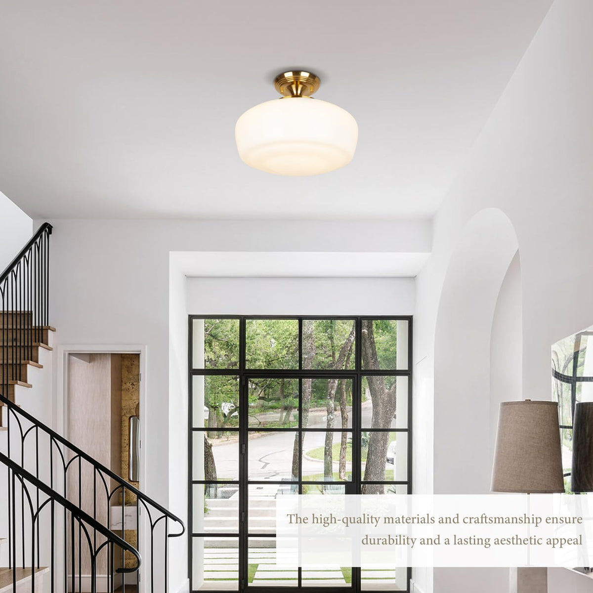 Large Schoolhouse Style Semi Flush Mount Ceiling Light Fixture (Gold / Large)