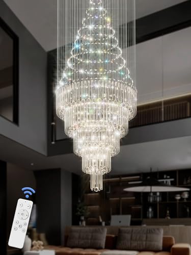 40''X90 Large Crystal Chandelier for High Ceiling Modern Crystal Raindrop Chandeliers Lighting Round Ceiling Light Entryway Staircase Foyer Villa LED Dimmable 2700 (Silver / D40"X H90")
