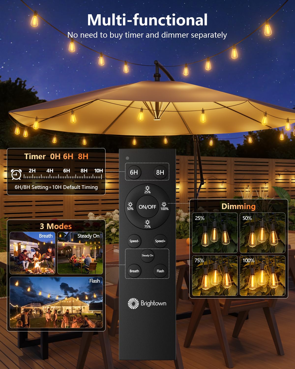 58FT Solar String Lights Outdoor (58FT(25 Sockets))