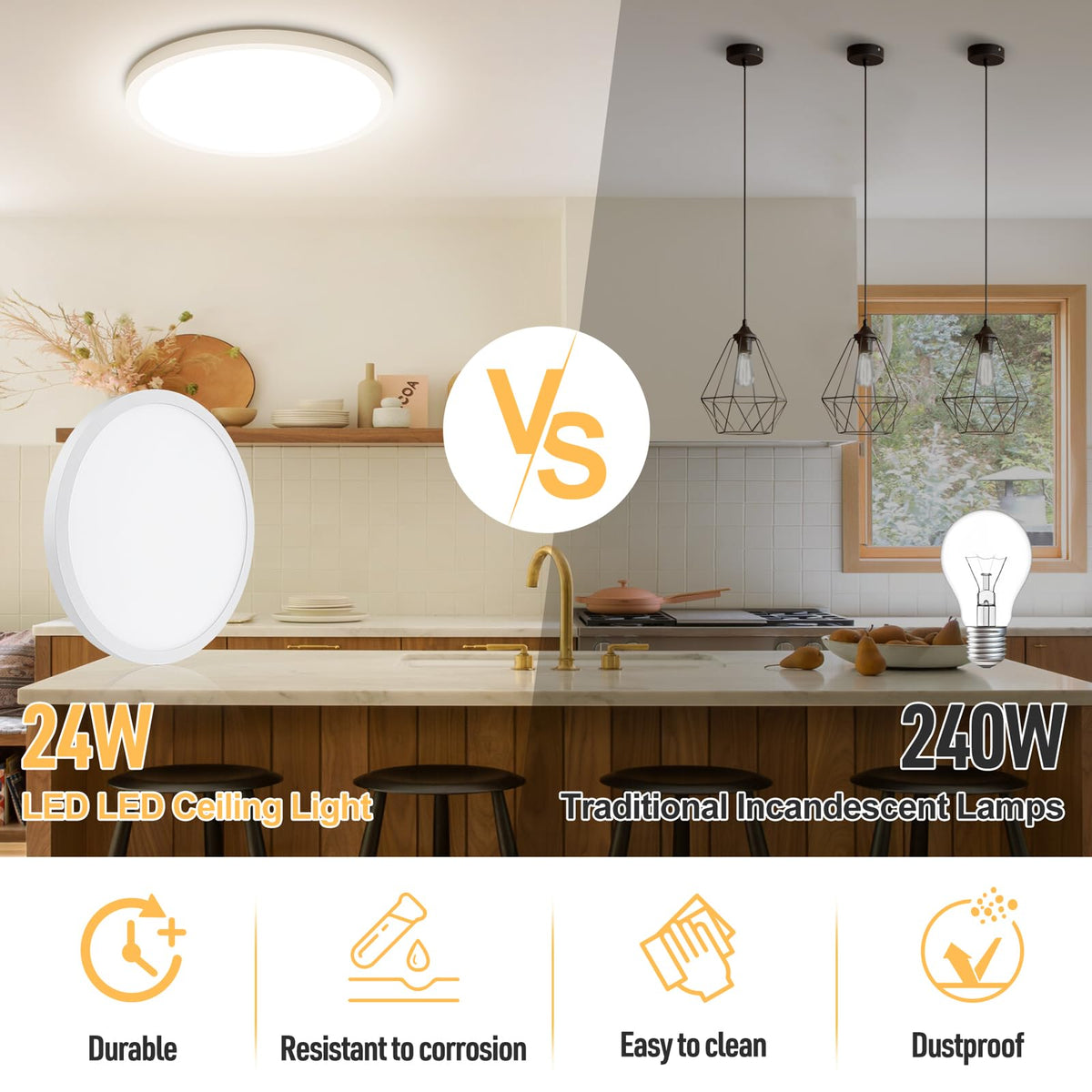 LED Flush Mount Ceiling Light 4000K (Neutral White)