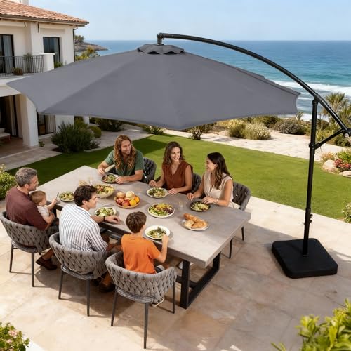 10FT Cantilever Offset Outdoor Patio Umbrella with Base Included (Charcoal / 10FT w/ BASE)