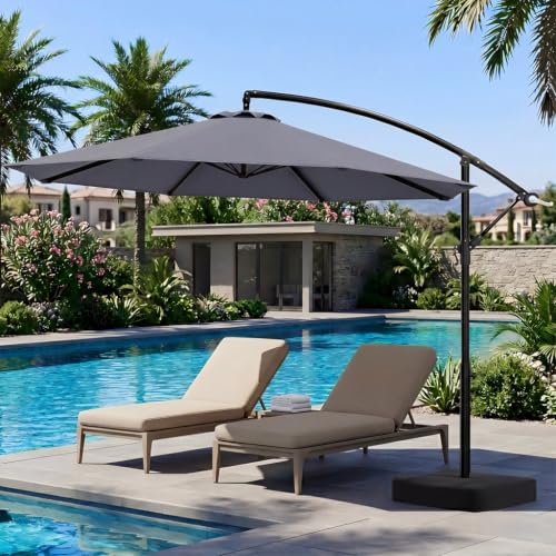 10FT Cantilever Offset Outdoor Patio Umbrella with Base Included (Charcoal / 10FT w/ BASE)