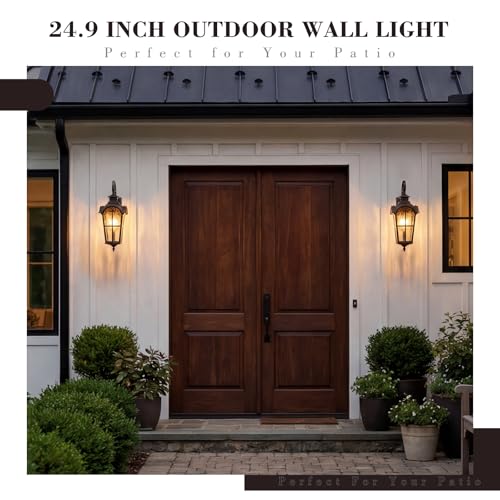 25 Inch Farmhouse Outdoor Wall Sconce Light (ORB - Water Ripple Glass / 24.9 Inch - No Function)