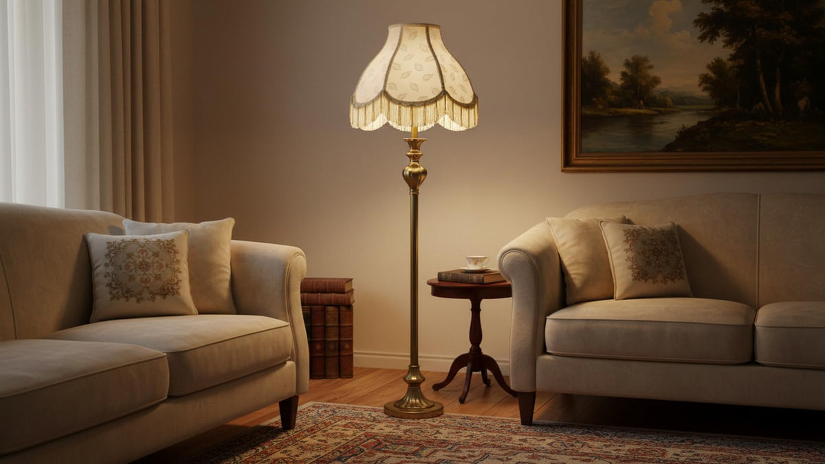 30336 Tranditional Scallop Dome Shape Spider Construction Lamp Shade in Butter Cream Jacquard Fabric (Butter Cream & 13" Wide)