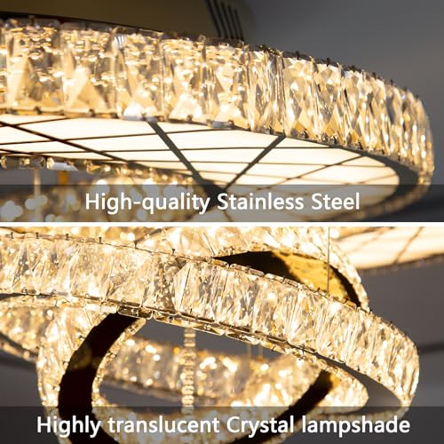 Crystal Glam Chandelier LED Ceiling Light Living Room Lighting Fixtures Remote Dimmable Ceiling Chandeliers Silver 40 Inches Large Light (40 inch / Silver)